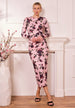 Midi Bodycon Dress In Pink Floral by Angeleye