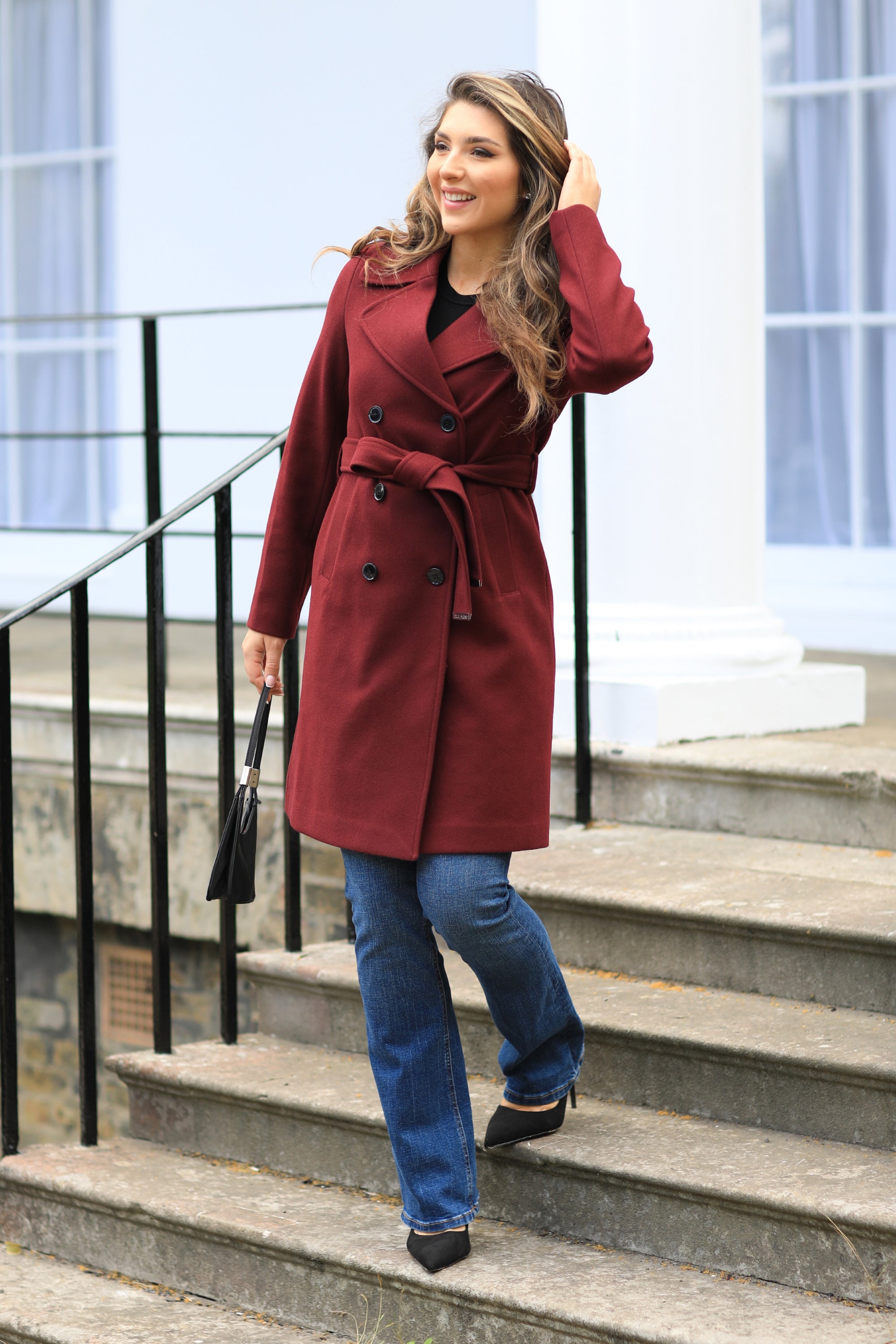 Wool Blend Collared Wrap Coat OU0000490