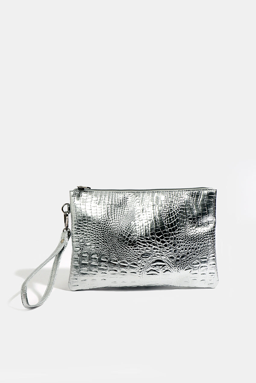 Reagan Clutch Bag - Silver REA011-MET002