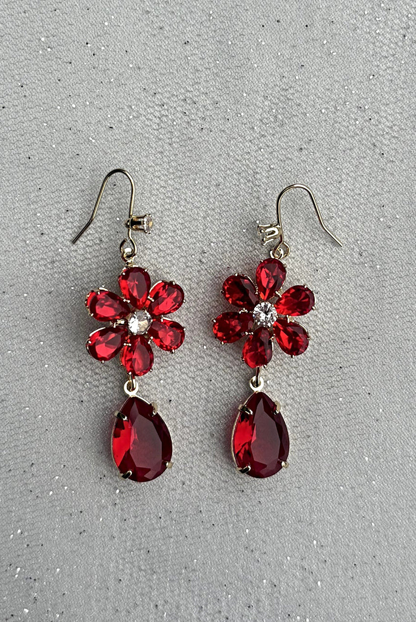 Red Drop Earrings Flower Earring405