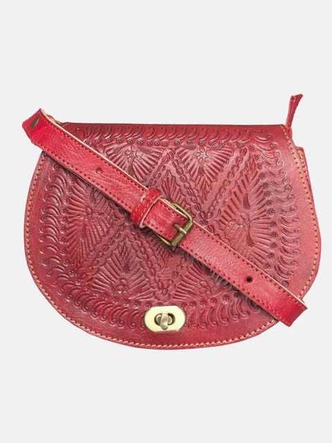 The Temara Embossed Saddle Bag In Red by Berber Leather