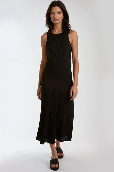 Black - Black Round Neck Midi Dress by Aftershock London