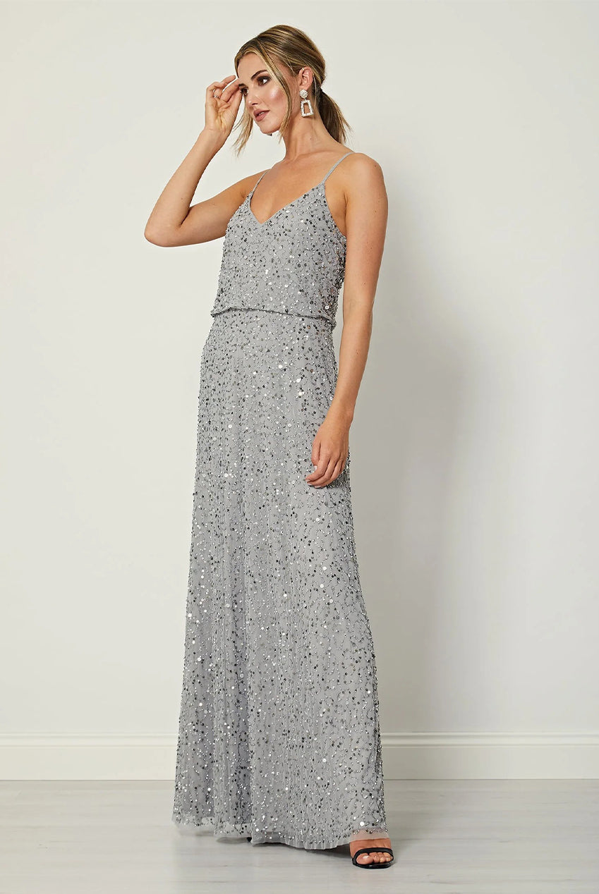 Cami Sequin Embellished Maxi Dress In Grey S025291GRYF