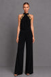 Sasha Black Backless Wide Leg Jumpsuit With Gold Leaf Trim by Honor Gold
