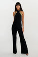 Sasha Black Backless Wide Leg Jumpsuit With Gold Leaf Trim by Honor Gold