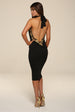 Sasha Black Backless Midi Dress With Gold Leaf Trim by Honor Gold