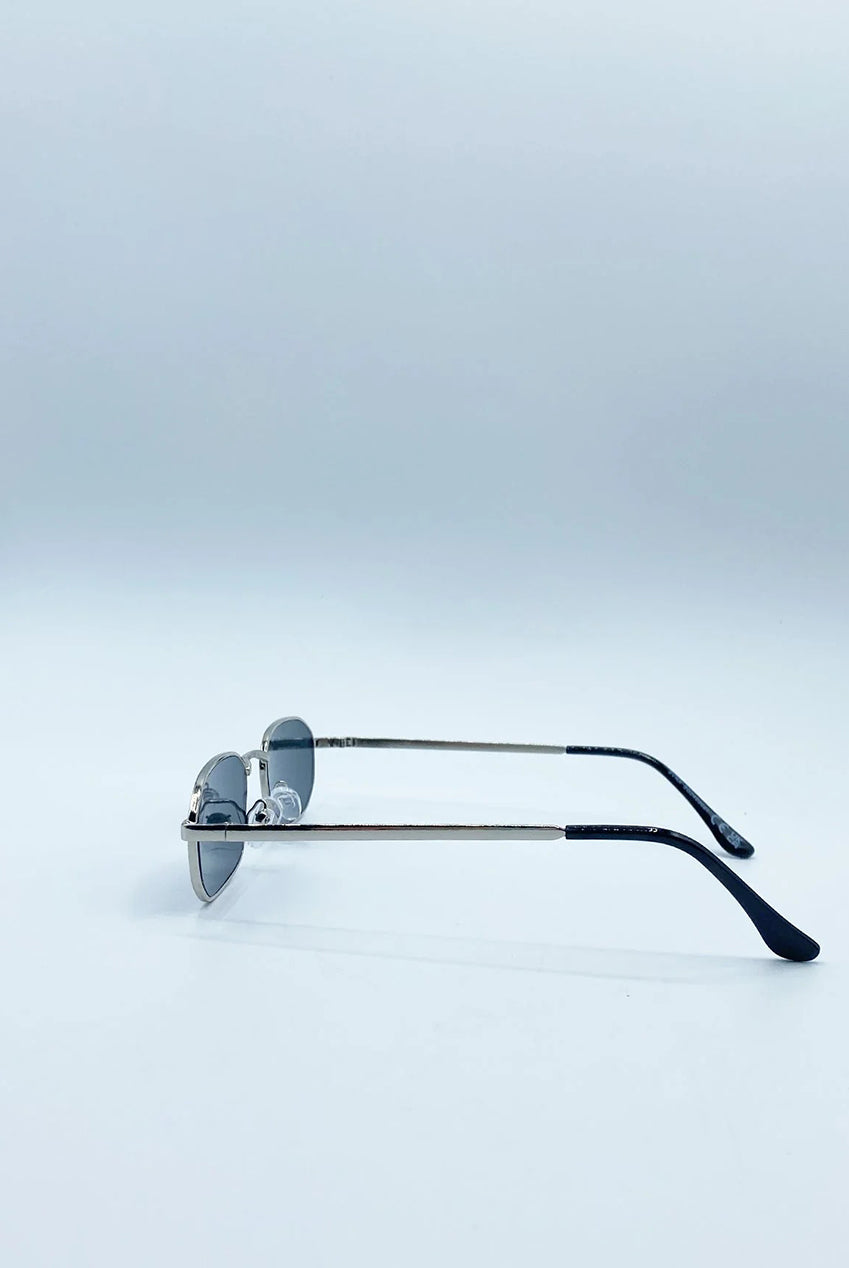 Slim Metal Oval Frame In Silver With Black Lenses SG2607802