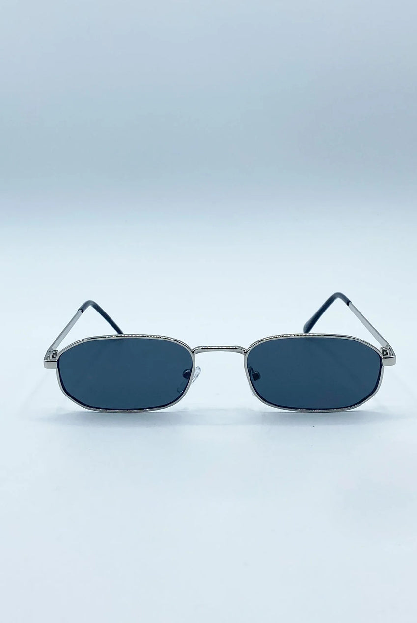 Slim Metal Oval Frame In Silver With Black Lenses SG2607802