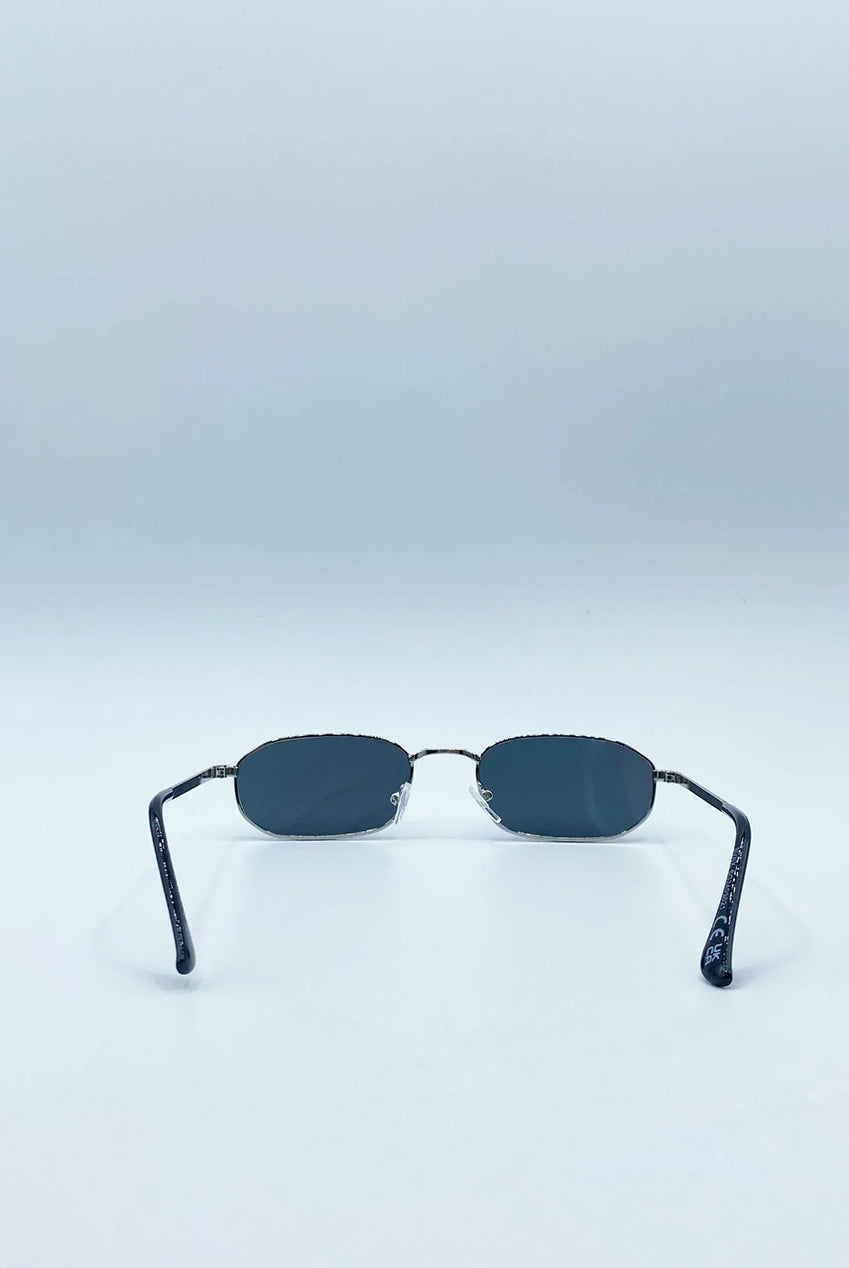 Slim Metal Oval Frame In Silver With Black Lenses SG2607802