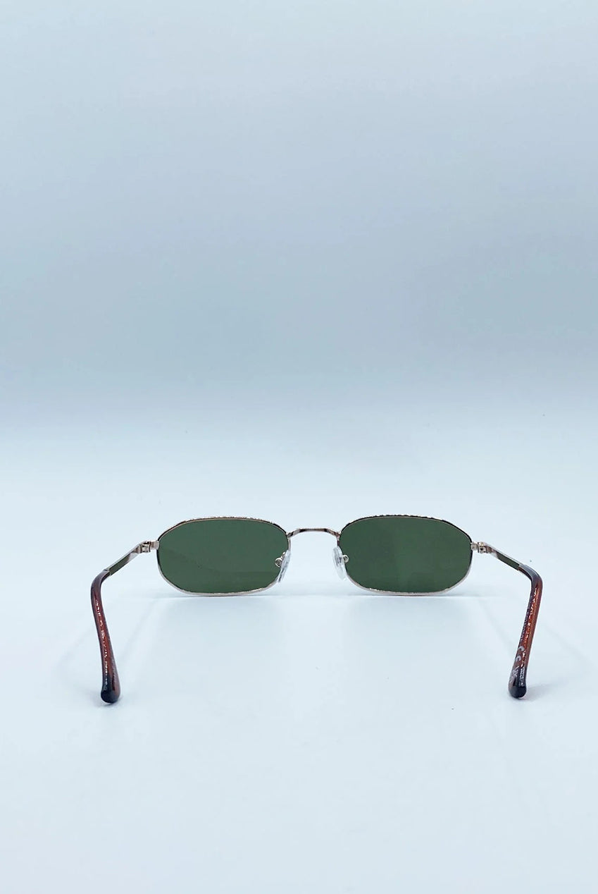 Slim Metal Oval Frame In Gold With Khaki Lenses SG2607824