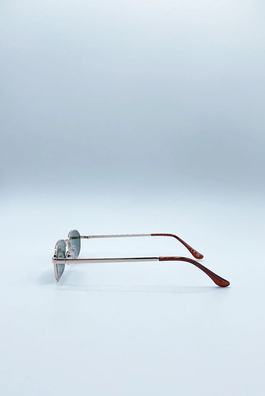 Slim Metal Oval Frame In Gold With Khaki Lenses SG2607824