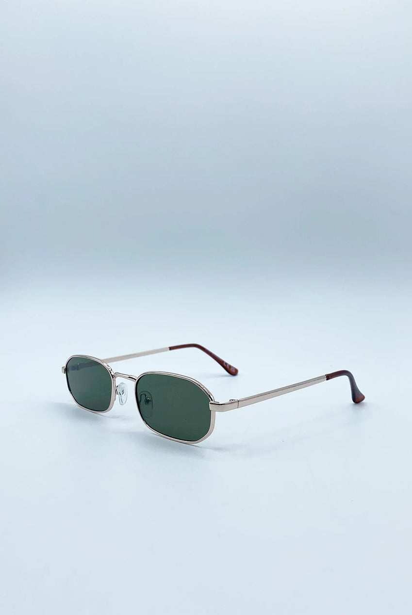 Slim Metal Oval Frame In Gold With Khaki Lenses SG2607824