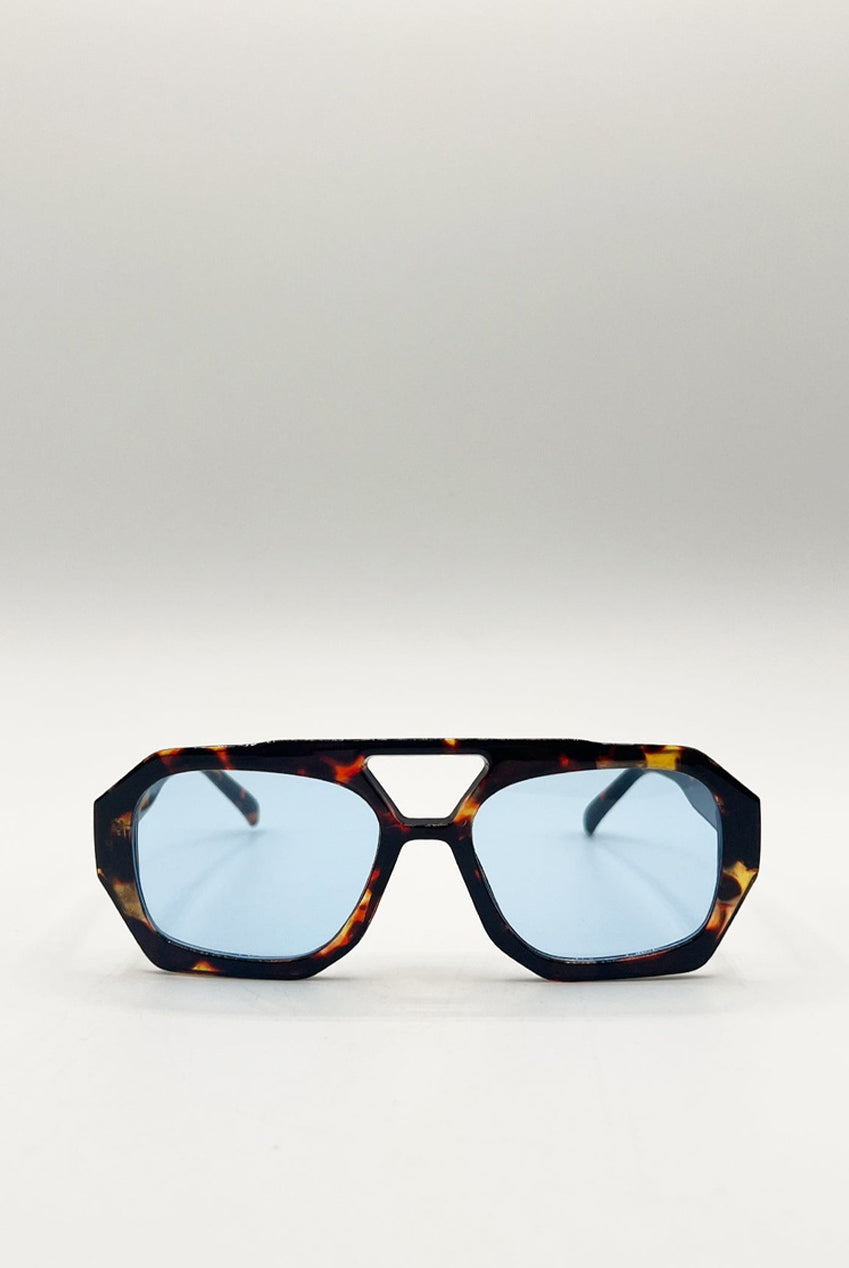 Tortoiseshell Navigator Sunglasses With Blue Lenses SG2500320