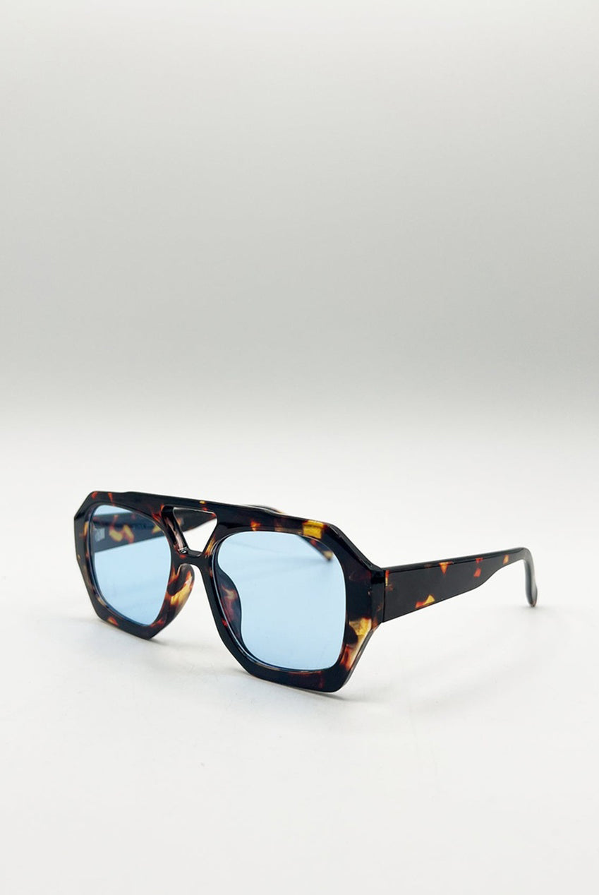 Tortoiseshell Navigator Sunglasses With Blue Lenses SG2500320