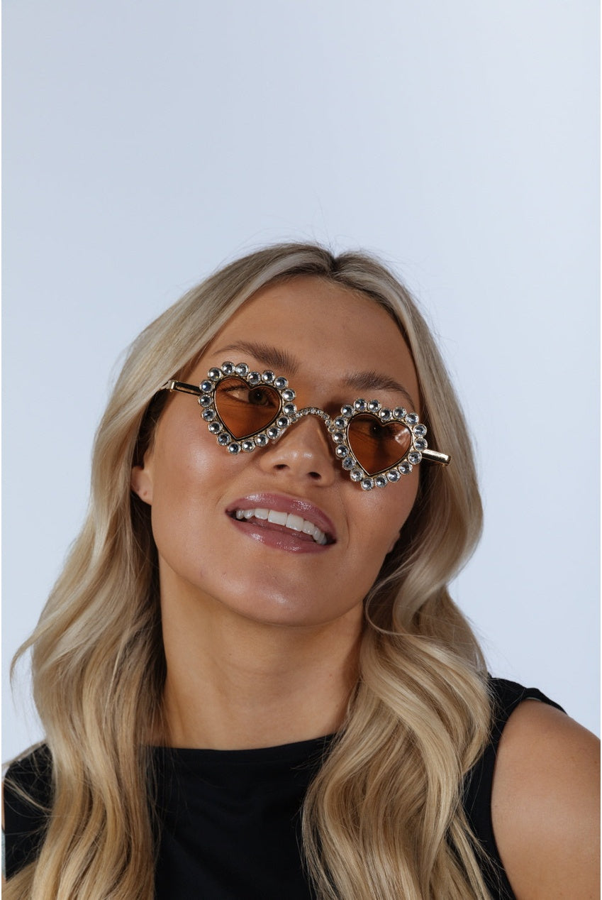 Heart Diamante Sunglasses Gold Champagne SG2500924