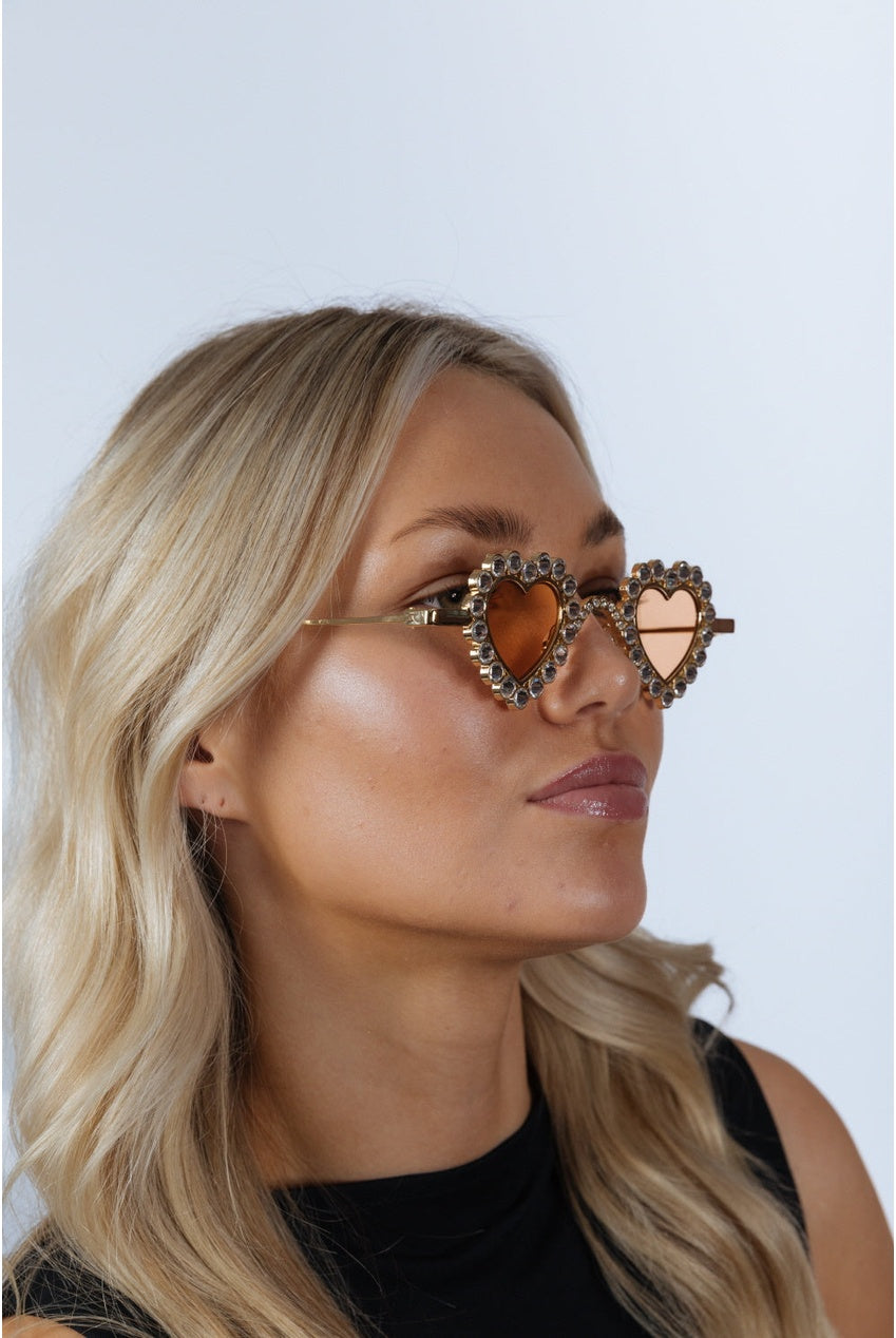 Heart Diamante Sunglasses Gold Champagne SG2500924