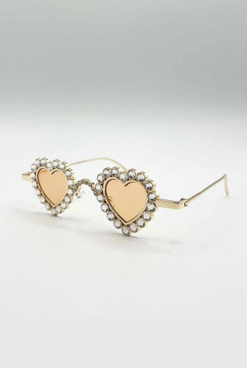 Heart Diamante Sunglasses Gold Champagne SG2500924