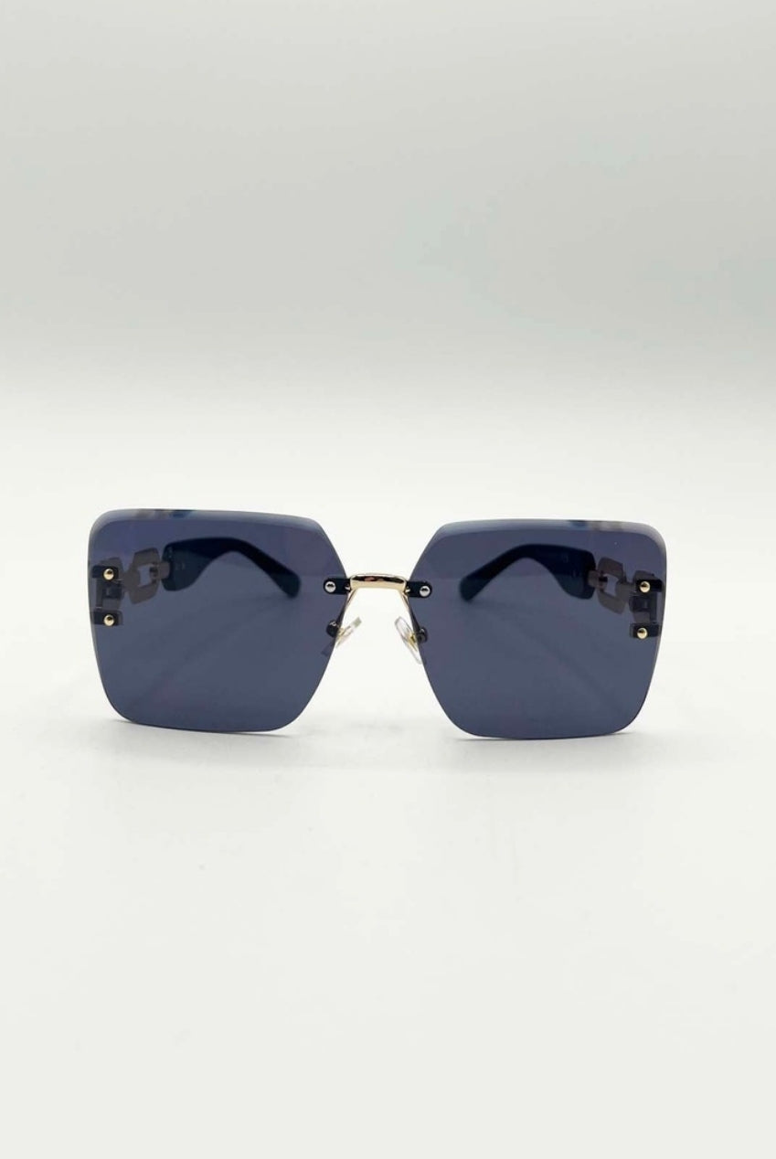 Rimless Oversized Square Sunglassses In Black Gold SG2501002