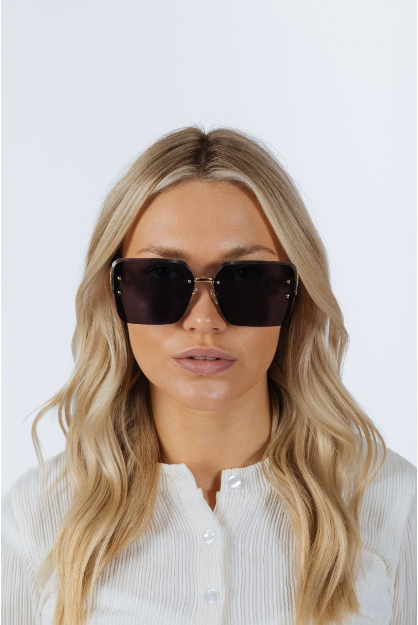 Rimless Oversized Square Sunglassses In Black Gold SG2501002
