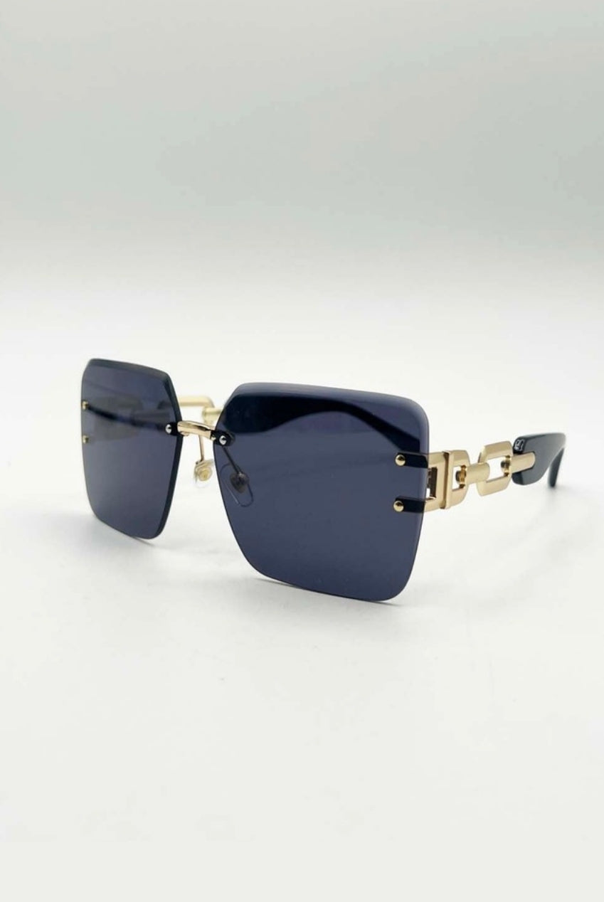 Rimless Oversized Square Sunglassses In Black Gold SG2501002