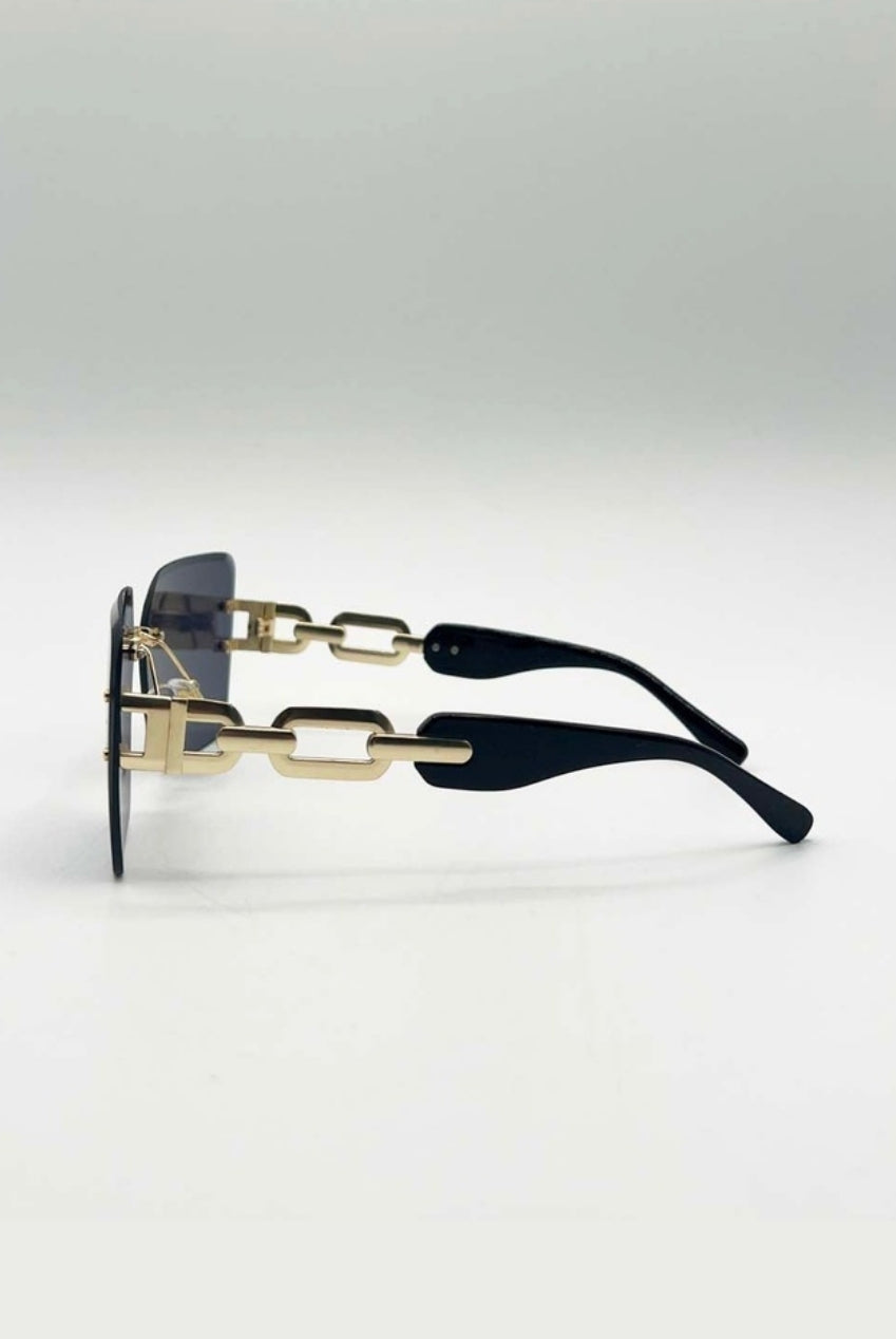 Rimless Oversized Square Sunglassses In Black Gold SG2501002