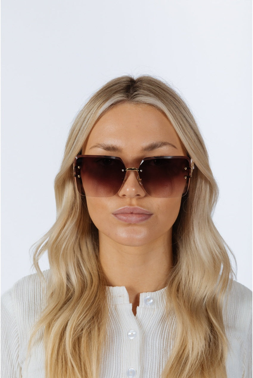 Rimless Oversized Square Sunglassses In White Gold SG2501007