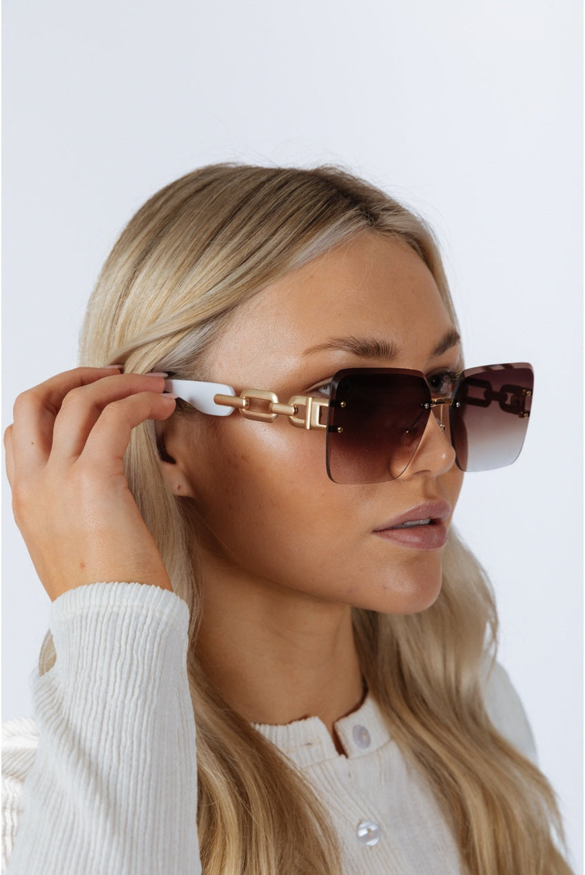 Rimless Oversized Square Sunglassses In White Gold SG2501007