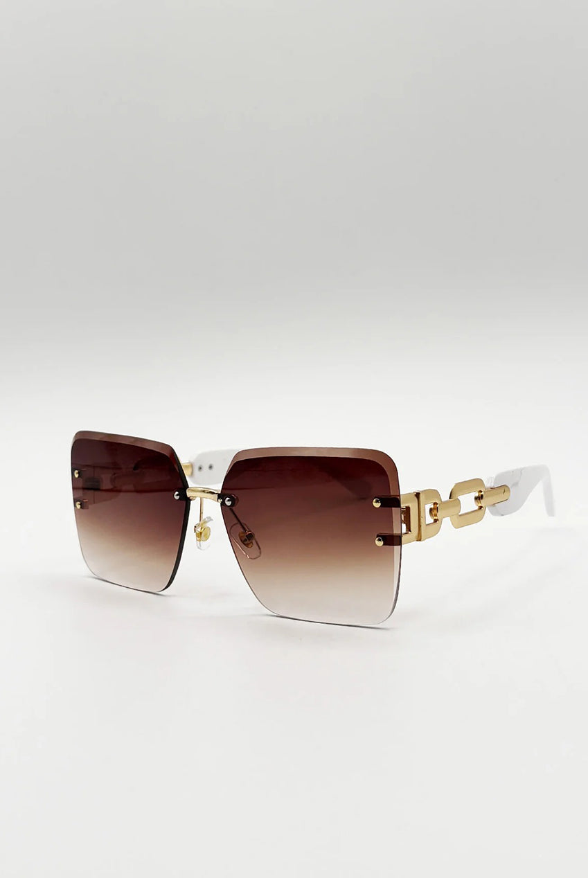 Rimless Oversized Square Sunglassses In White Gold SG2501007