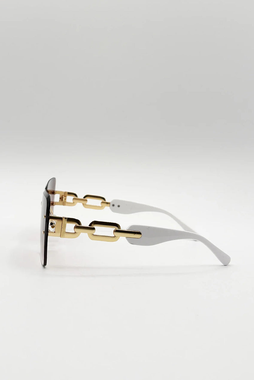 Rimless Oversized Square Sunglassses In White Gold SG2501007