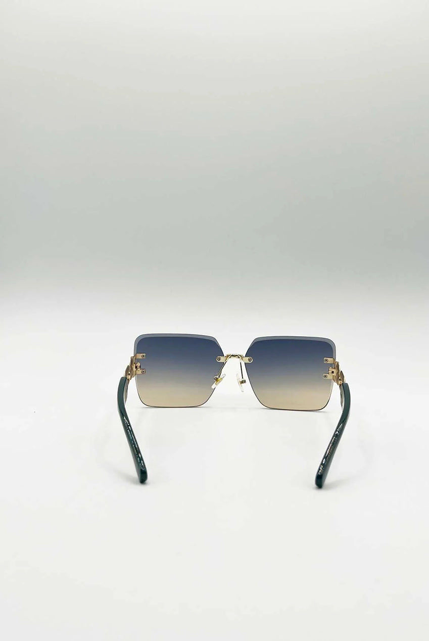 Rimless Oversized Square Sunglassses In Navy Gold SG2501020