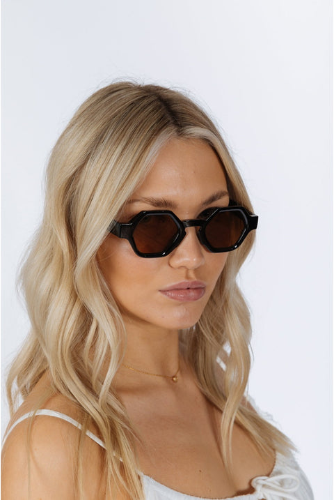 Round Hexagon Sunglasses In Black Brown by SVNX