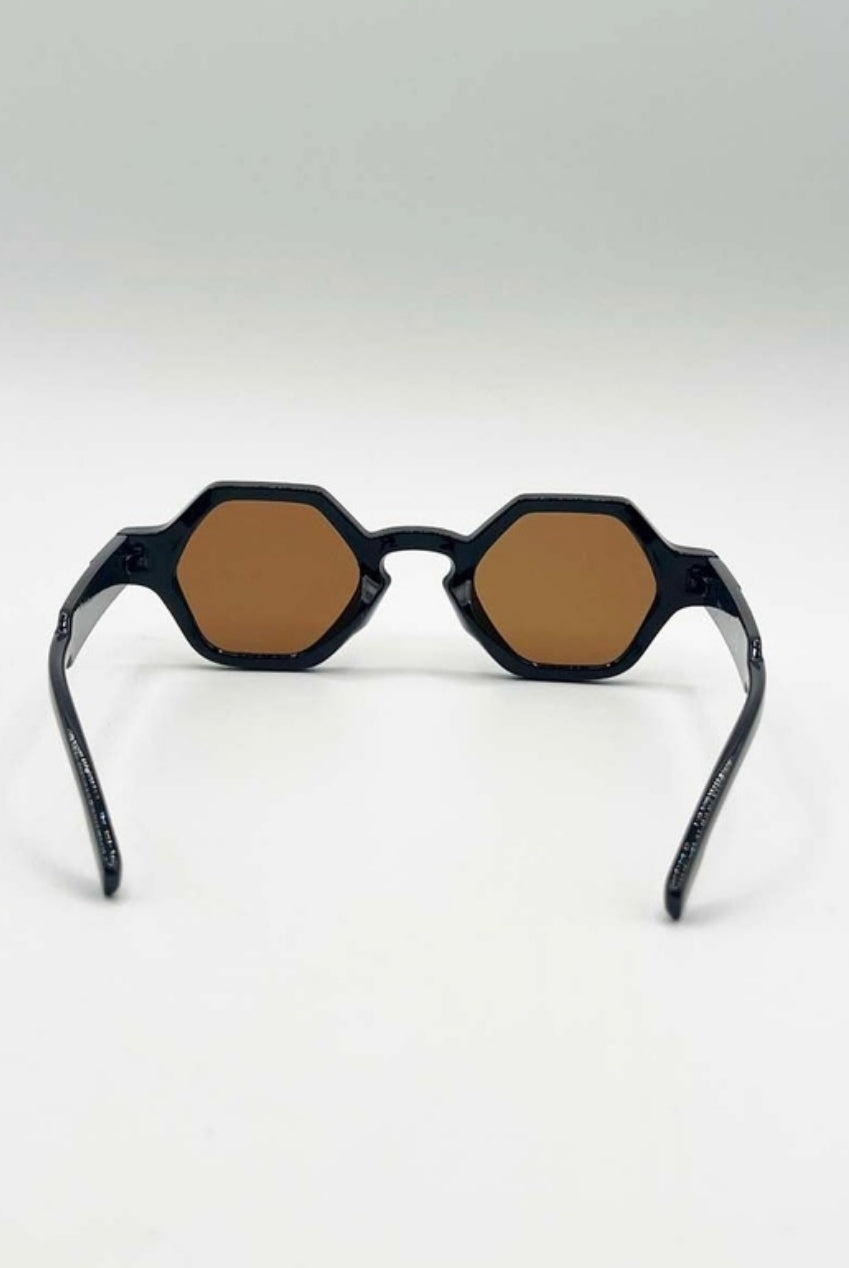 Round Hexagon Sunglasses In Black Brown SG2501202