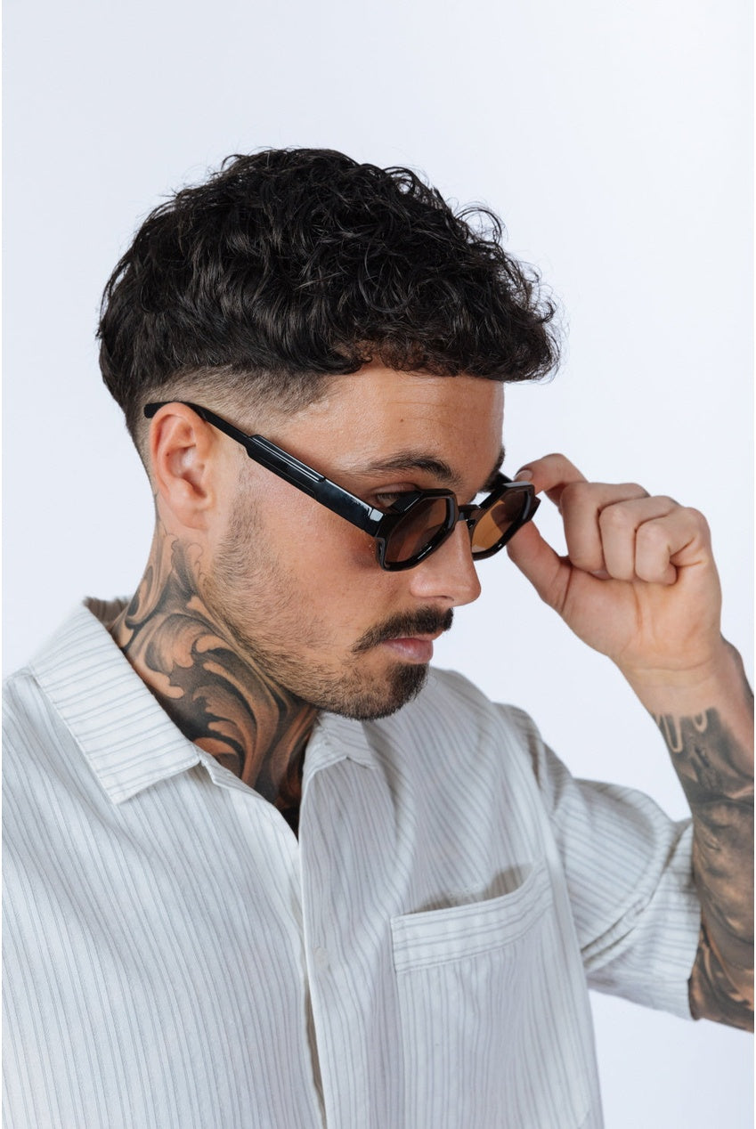 Round Hexagon Sunglasses In Black Brown SG2501202