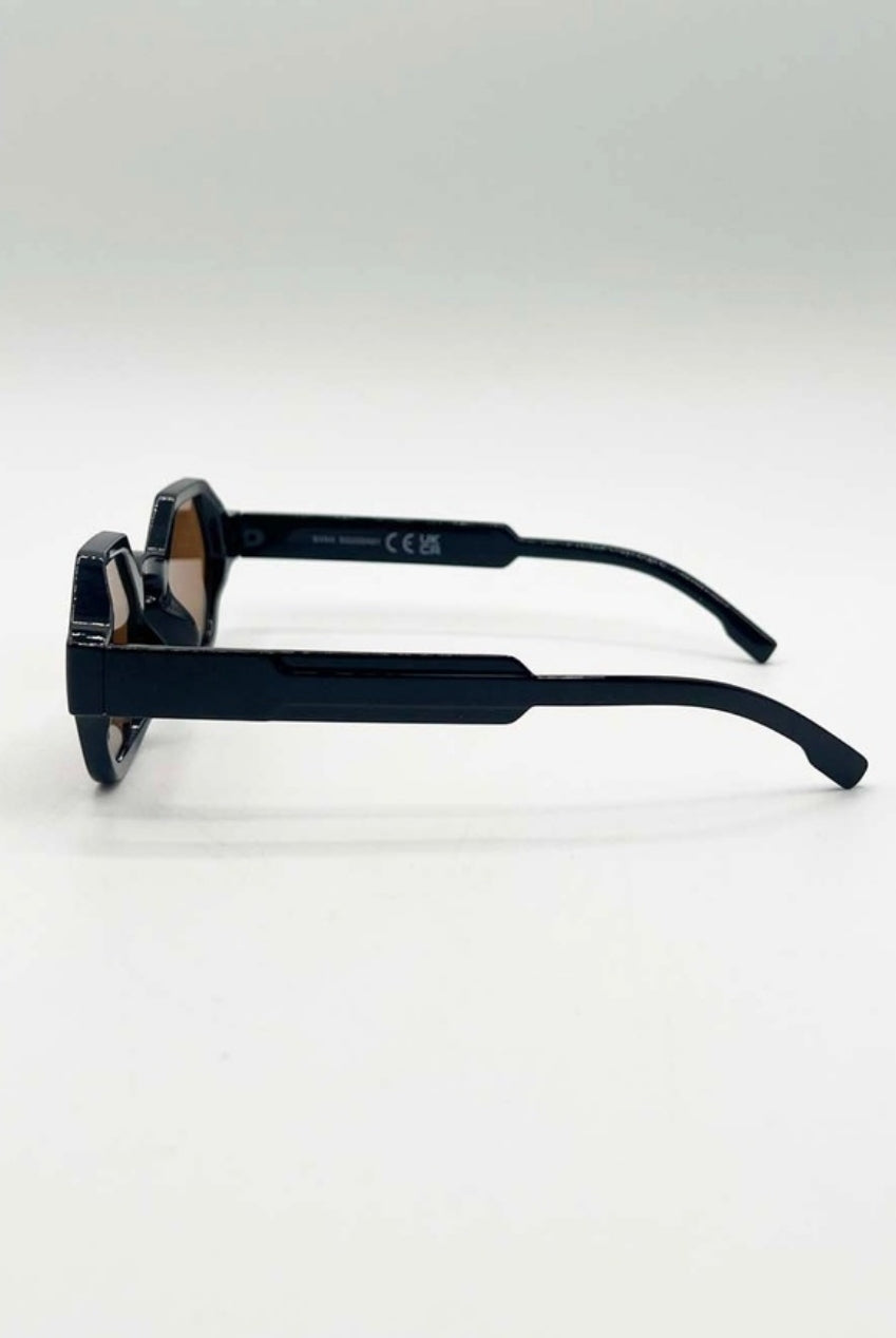 Round Hexagon Sunglasses In Black Brown SG2501202