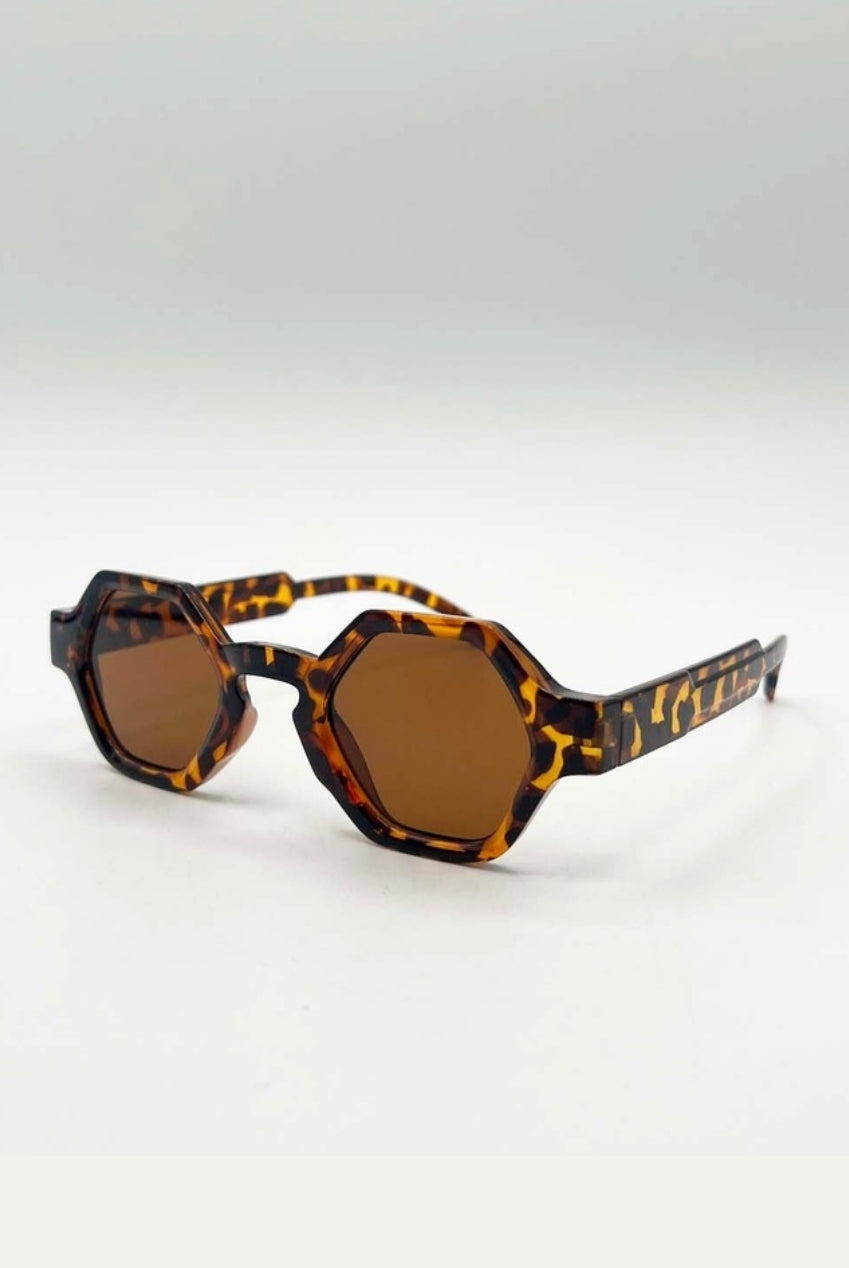 Round Hexagon Sunglasses In Tortoiseshell SG2501205