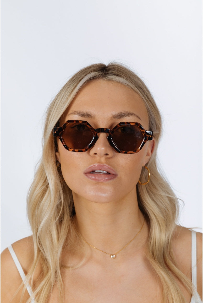 Round Hexagon Sunglasses In Tortoiseshell SG2501205