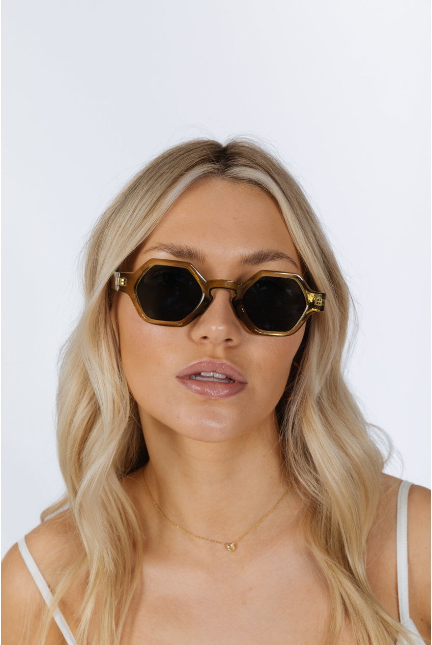 Round Hexagon Sunglasses In Sage Green SG2501217