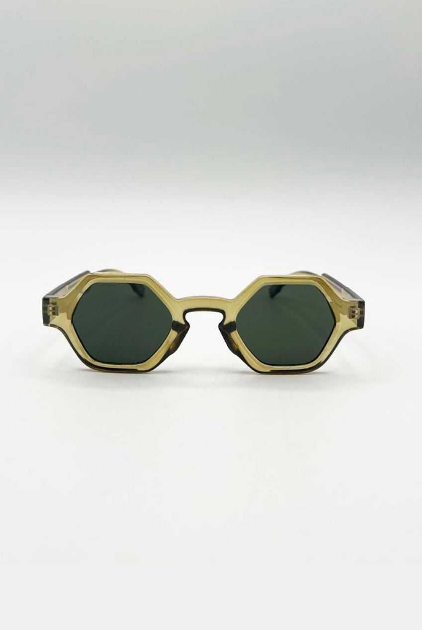Round Hexagon Sunglasses In Sage Green SG2501217