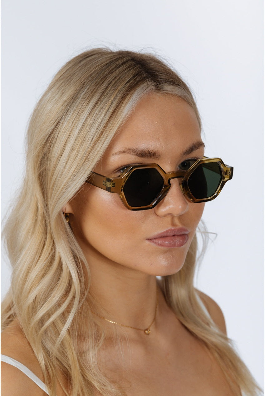 Round Hexagon Sunglasses In Sage Green SG2501217