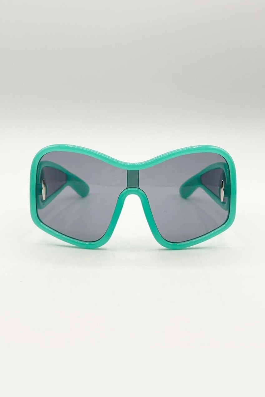Square Oversized Mask Sunglasses In Aqua Grey SG2501517