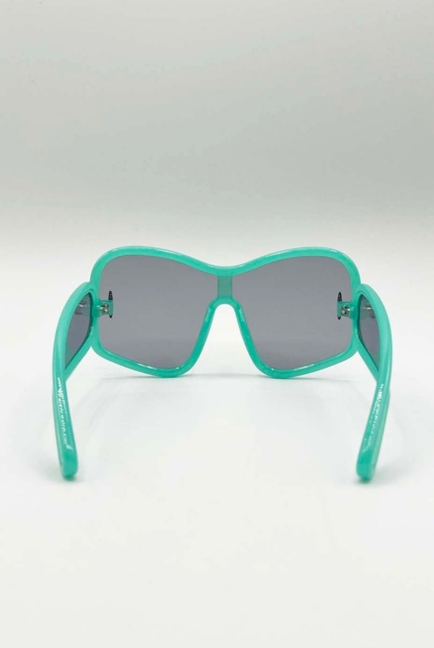 Square Oversized Mask Sunglasses In Aqua Grey SG2501517