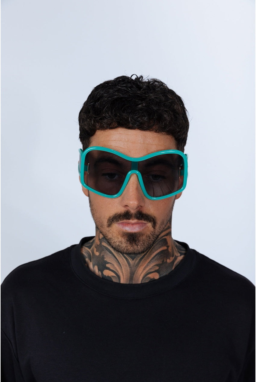 Square Oversized Mask Sunglasses In Aqua Grey SG2501517