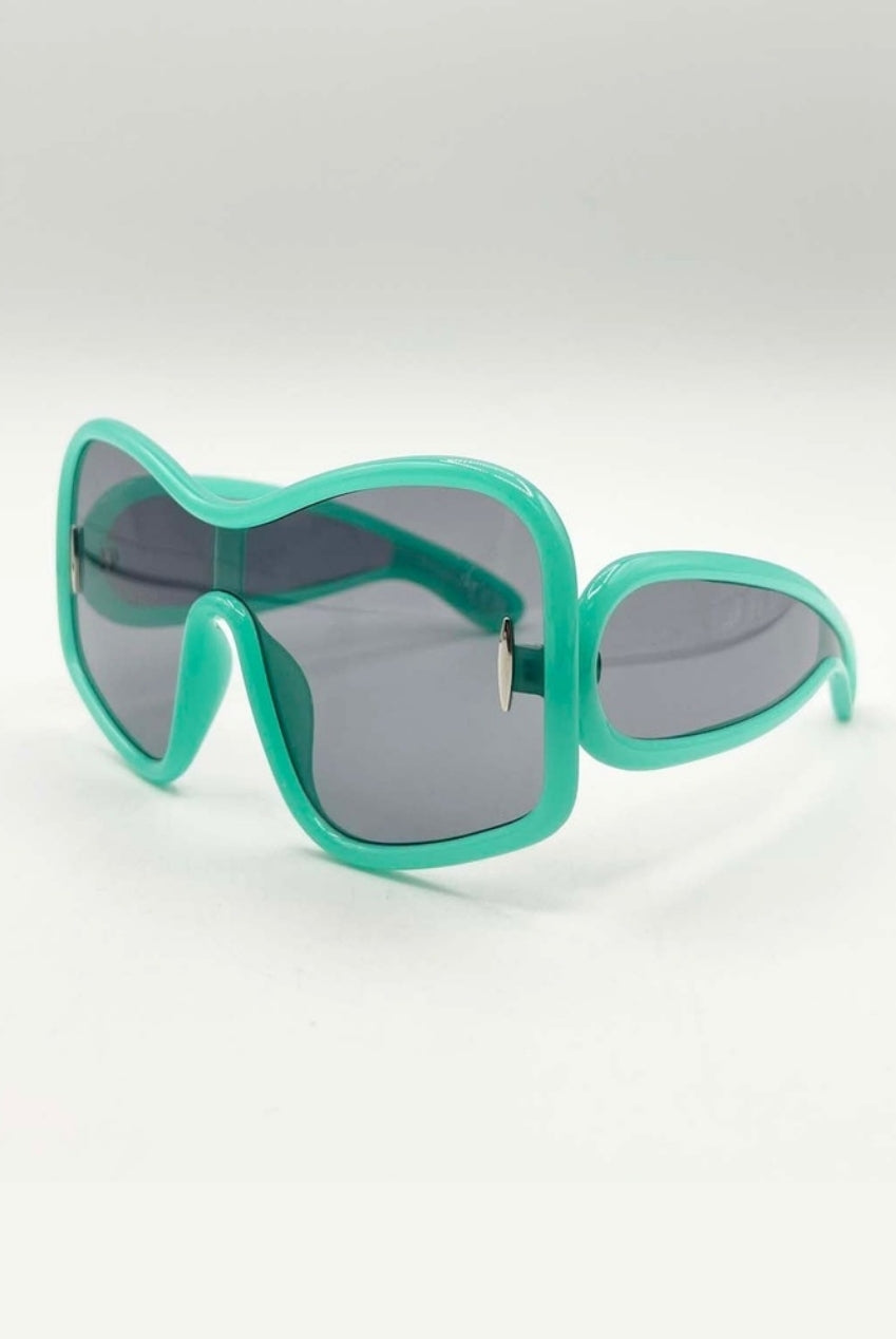 Square Oversized Mask Sunglasses In Aqua Grey SG2501517