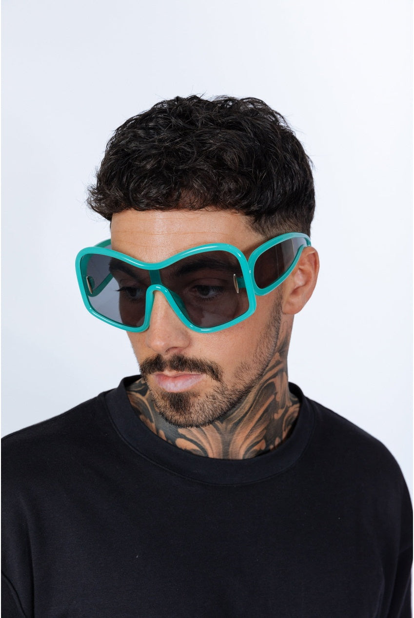 Square Oversized Mask Sunglasses In Aqua Grey SG2501517