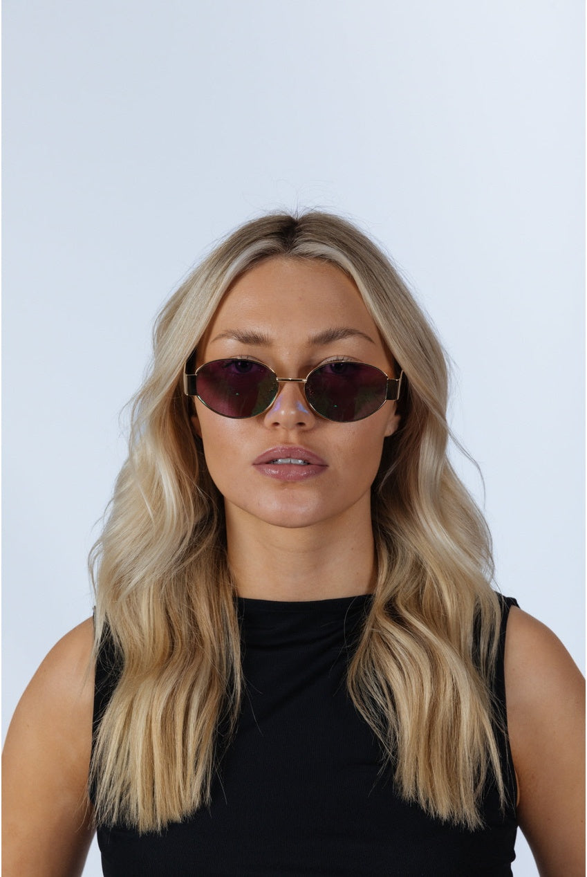 Oval Metal Frame Sunglasses In Gold Green SG2501817