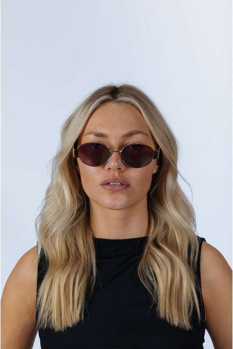 Oval Metal Frame Sunglasses In Gold Green by SVNX