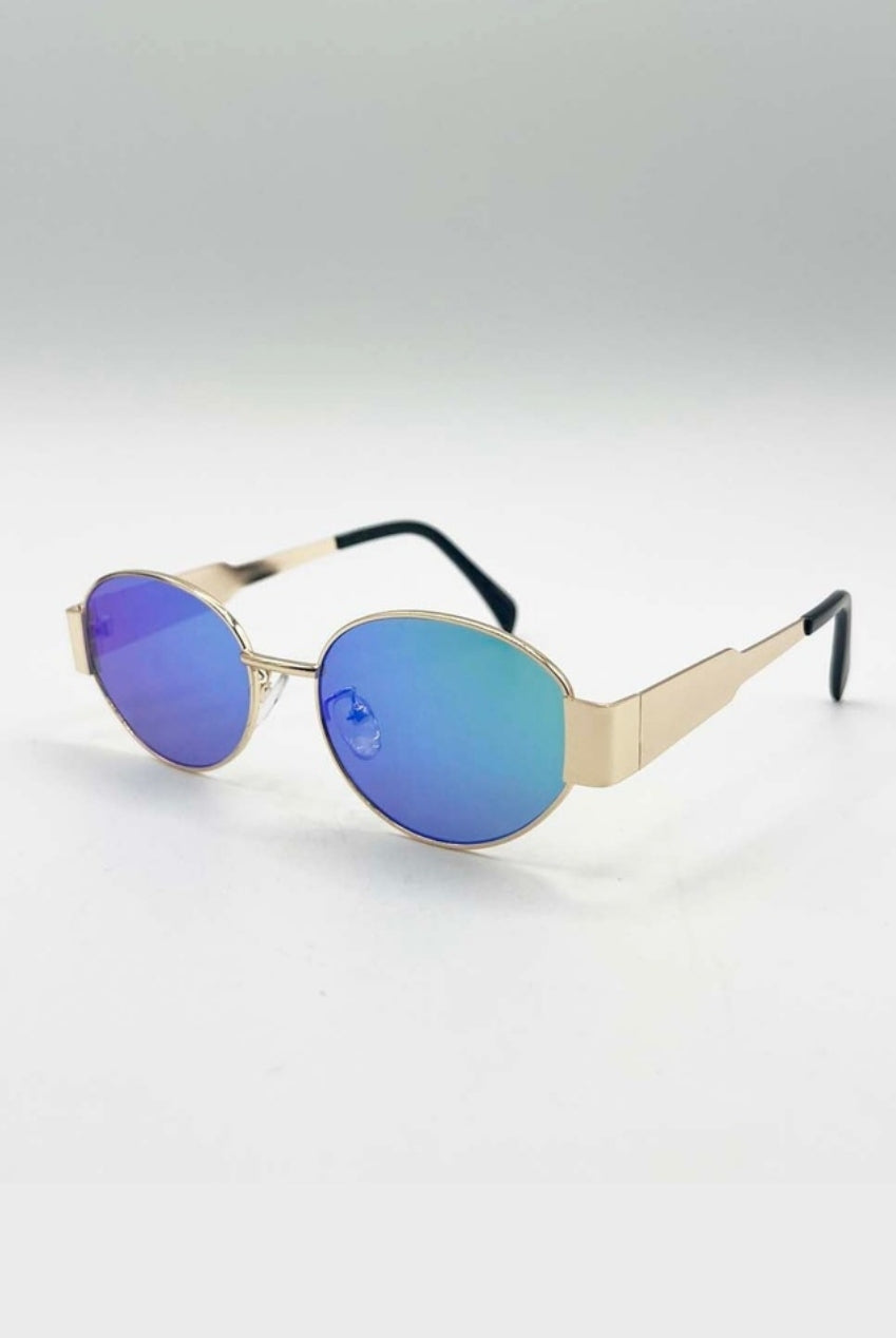 Oval Metal Frame Sunglasses In Gold Green SG2501817