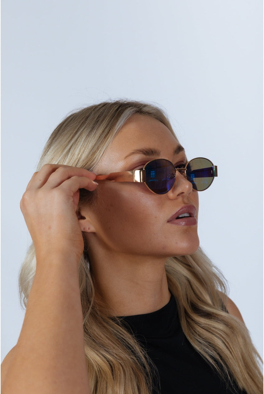 Oval Metal Frame Sunglasses In Gold Green SG2501817