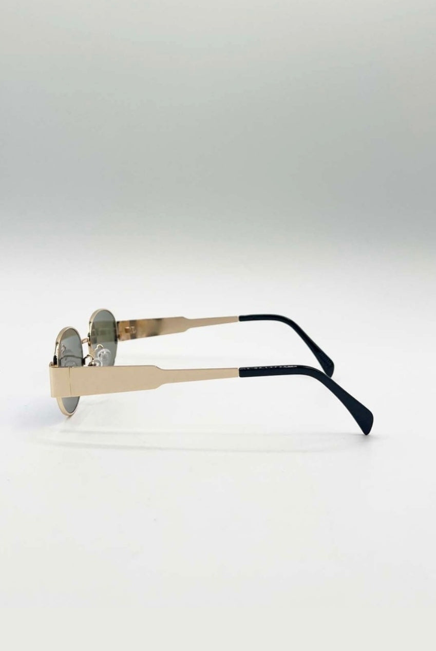 Oval Metal Frame Sunglasses In Gold Green SG2501817