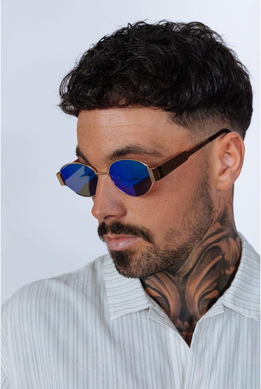 Oval Metal Frame Sunglasses In Gold Green SG2501817